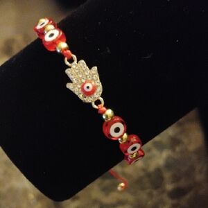 Red Evil Eye Bracelet with Hamsa Charm